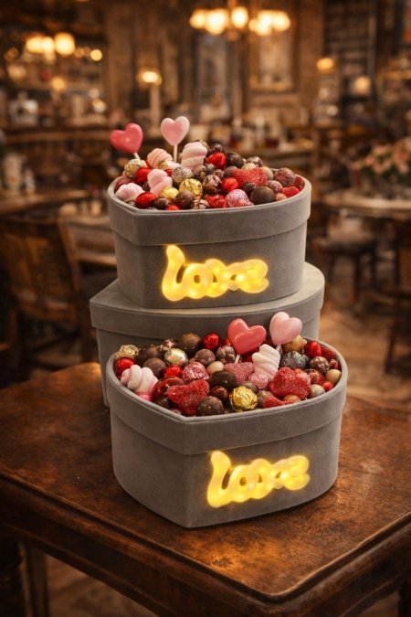 صندوق قلب مخمل LOVE مضيئ